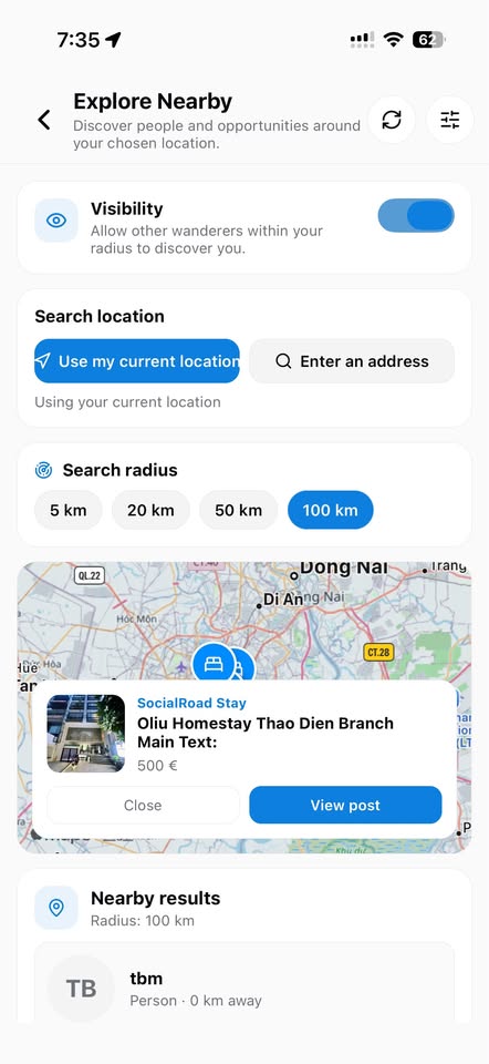 Explore nearby — travelers and stays around you