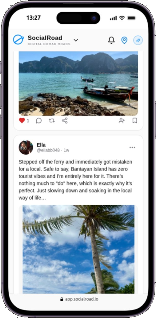 Mobile feed — travel community