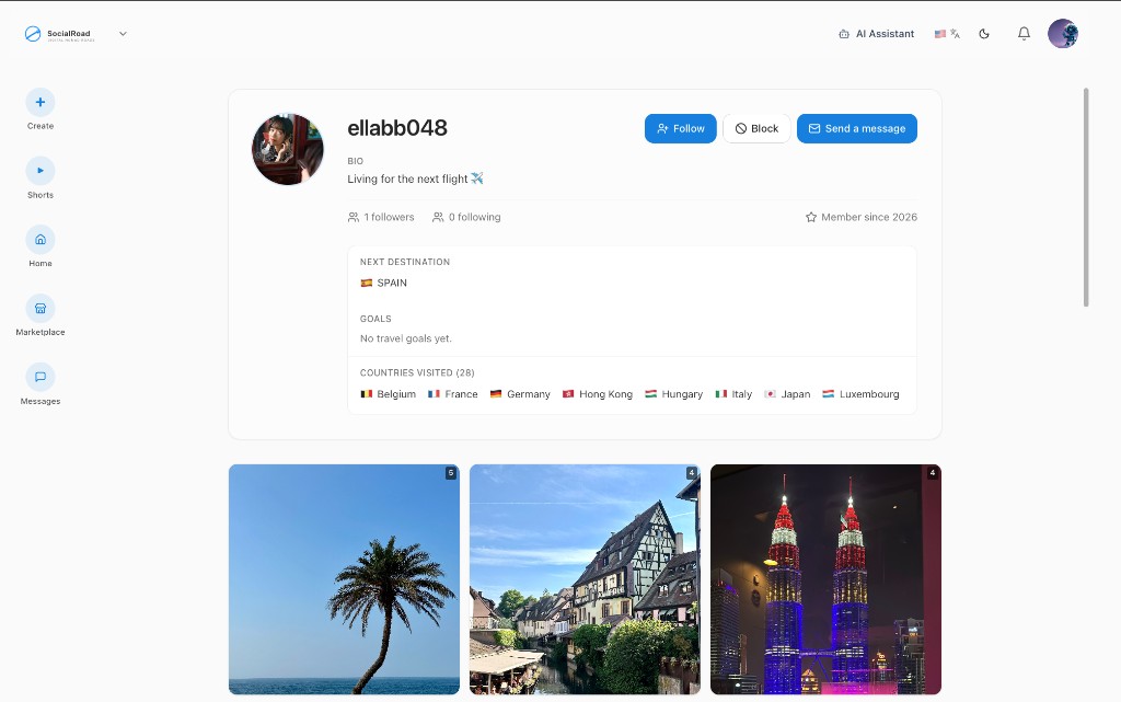 Traveler profile with destinations and countries